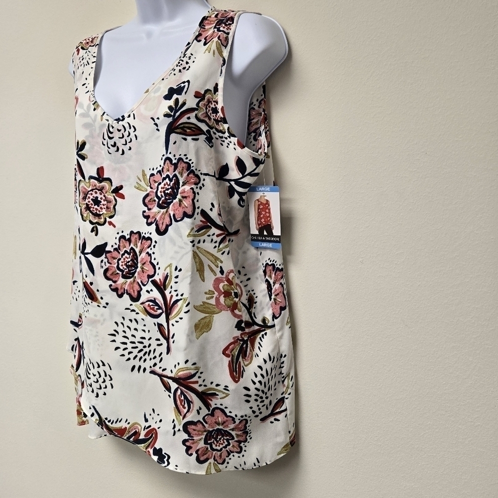 Chelsea & Theodore Whimsical Floral Print Blouse White L - Picture 3 of 9